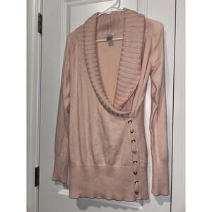 CACHE Knit Shawl Collar Cowl Neck Pink‎ Long Sleeve Sweater Size Large Y2K